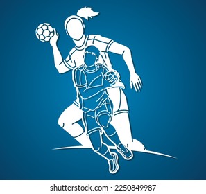 Handball Sport Male and Female Players Team Mix Action Cartoon Graphic Vector