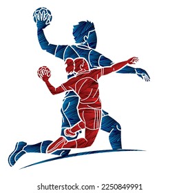 Handball Sport Male and Female Players Team Mix Action Cartoon Graphic Vector