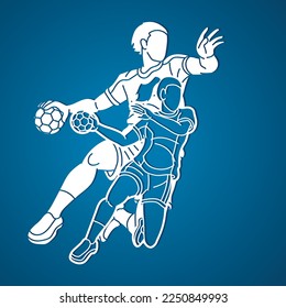 Handball Sport Male and Female Players Team Mix Action Cartoon Graphic Vector