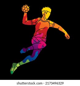 Handball Sport Male Player Action Cartoon Graphic Vector