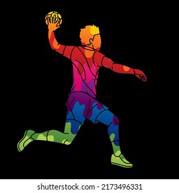 Handball Sport Male Player Action Cartoon Graphic Vector