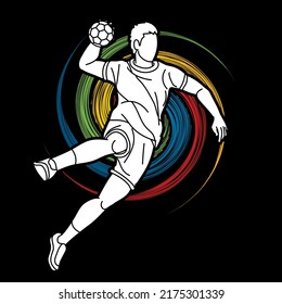 Handball Sport Male Player Action Cartoon Graphic Vector