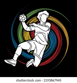 Handball Sport Male Player Action Cartoon Graphic Vector