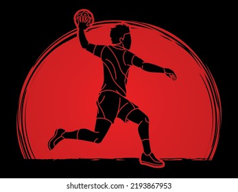 Handball Sport Male Player Action Cartoon Graphic Vector