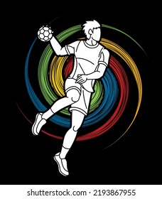 Handball Sport Male Player Action Cartoon Graphic Vector