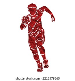 Handball-Sport-Männchen-Action-Cartoon Grafik-Vektorgrafik