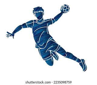 Handball-Sport-Männchen-Action-Cartoon Grafik-Vektorgrafik