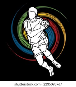 Handball Sport Male Player Action Cartoon Graphic Vector