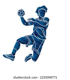 Handball Sport Male Player Action Cartoon Graphic Vector