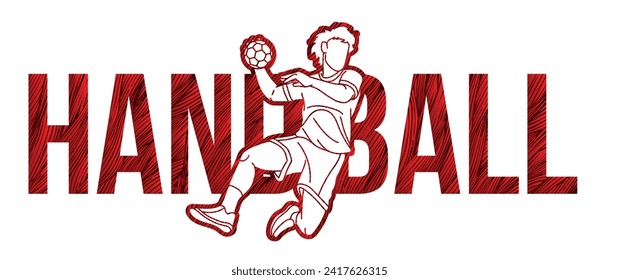 Handball-Sport-Männchen-Action mit Text Design Cartoon Grafik-Vektorgrafik