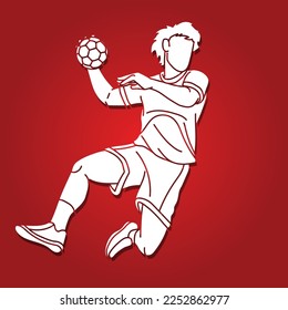 Handball Sport Male Player Team Action Cartoon Graphic Vector