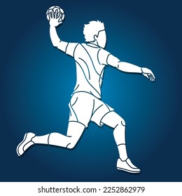 Handball-Sport-Männchen Team-Action-Cartoon Grafik-Vektorgrafik