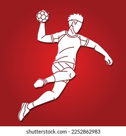Handball Sport Male Player Team Action Cartoon Graphic Vector