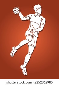 Handball Sport Male Player Team Action Cartoon Graphic Vector