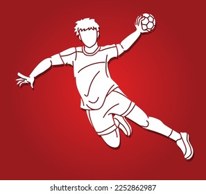 Handball Sport Male Player Team Action Cartoon Graphic Vector