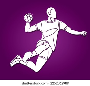 Handball Sport Male Player Team Action Cartoon Graphic Vector