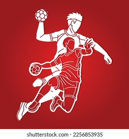 Handball Sport Male Players Mix Action Cartoon Graphic Vector