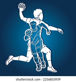 Handball Sport Male Players Mix Action Cartoon Graphic Vector