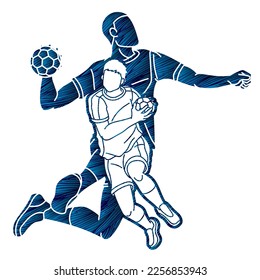 Handball Sport Male Players Mix Action Cartoon Graphic Vector