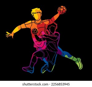 Handball Sport Male Players Mix Action Cartoon Graphic Vector