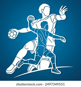 Handball Sport Male Players Mix Action Cartoon Graphic Vector