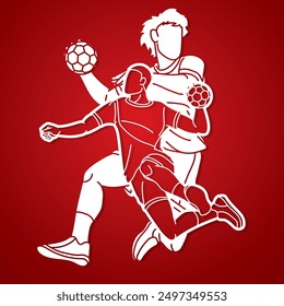 Handball Sport Male Players Mix Action Cartoon Graphic Vector