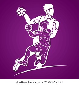 Handball Sport Male Players Mix Action Cartoon Graphic Vector