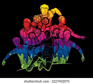 Handball Sport Male Players Team Men Mix Action Cartoon Graphic Vector