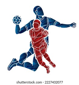 Handball Sport Male Players Team Men Mix Action Cartoon Graphic Vector