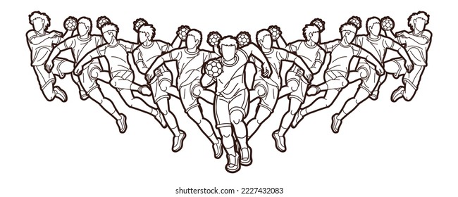 Handball Sport Male Players Team Men Mix Action Cartoon Graphic Vector