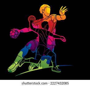 Handball Sport Male Players Team Men Mix Action Cartoon Graphic Vector