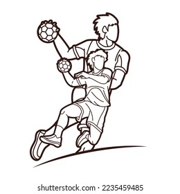 Handball Sport Male Players Team Men Mix Action Cartoon Graphic Vector