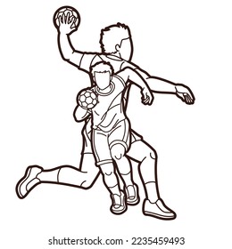 Handball Sport Male Players Team Men Mix Action Cartoon Graphic Vector