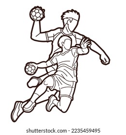 Handball Sport Male Players Team Men Mix Action Cartoon Graphic Vector