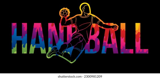 Handball Sport Text Design Cartoon Grafik-Vektorgrafik