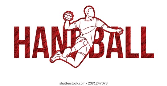 Handball-Sport-Text, der mit dem Player Action Cartoon Sport Graphic Vector entworfen wurde