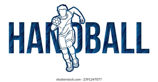 Handball-Sport-Text, der mit dem Player Action Cartoon Sport Graphic Vector entworfen wurde