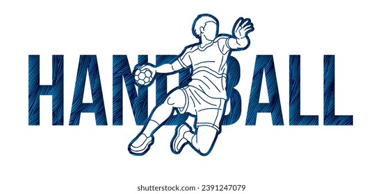 Handball-Sport-Text, der mit dem Player Action Cartoon Sport Graphic Vector entworfen wurde