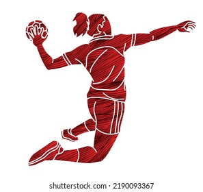 Handball Sport Woman Player Action Cartoon Graphic Vector