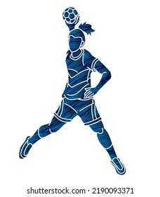 Handball Sport Woman Player Action Cartoon Graphic Vector