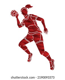 Handball Sport Woman Player Action Cartoon Graphic Vector