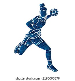 Handball Sport Woman Player Action Cartoon Graphic Vector