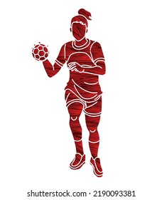 Handball Sport Woman Player Action Cartoon Graphic Vector