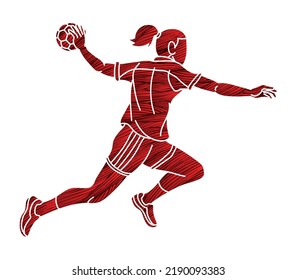 Handball Sport Woman Player Action Cartoon Graphic Vector