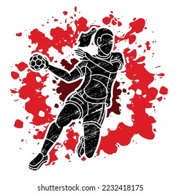 Handball Sport Woman Player Action Cartoon Graphic Vector