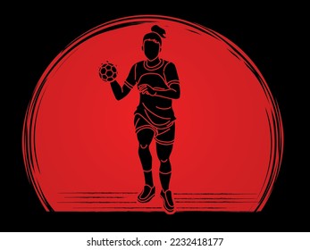 Handball Sport Woman Player Action Cartoon Graphic Vector