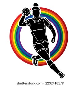 Handball Sport Woman Player Action Cartoon Graphic Vector