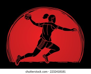 Handball Sport Woman Player Action Cartoon Graphic Vector