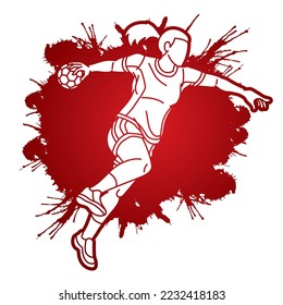 Handball Sport Woman Player Action Cartoon Graphic Vector