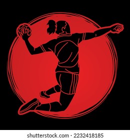 Handball Sport Woman Player Action Cartoon Graphic Vector